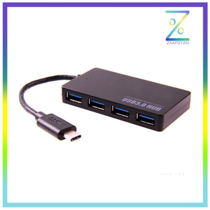 USB Type C to USB 3.0 Hub Adapter 4 Port - Black