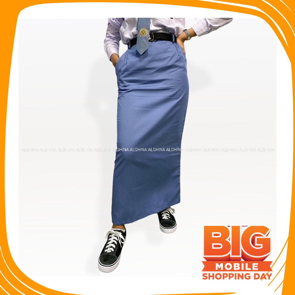 Plisket Jins Dnim MEkar biru merah hitam kuning hijau putih abu /  ALGHINA - Rok Sekolah Anak SMA/SM