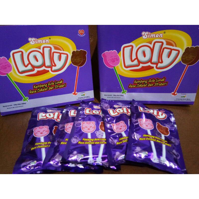 

promo permen SIMON LOLY 1box kembang gula lunak rasa coklat & stoberi isi 20