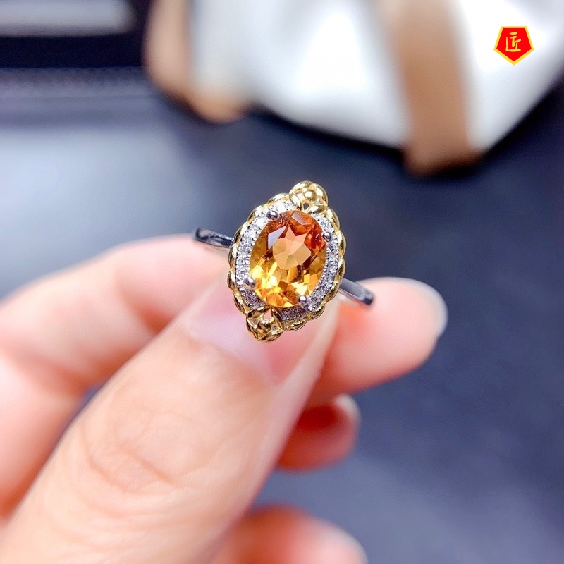 [Ready Stock]Boutique Natural Citrine Set Rings Stud Earrings