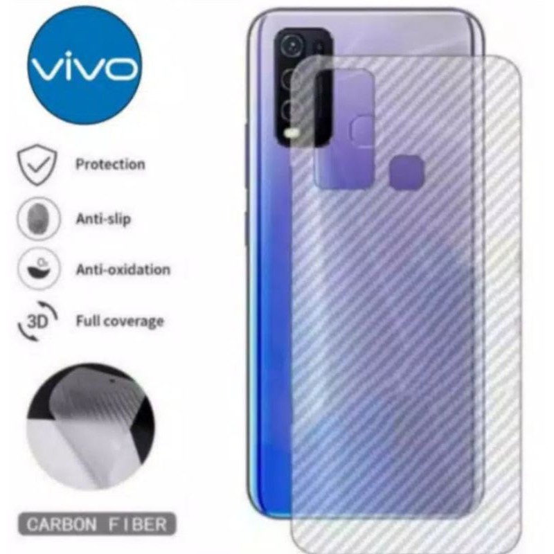 Skin Garskin Sticker Carbon Vivo Y30 Y50 Y30i Y50i Anti Jamur Belakang Transparan