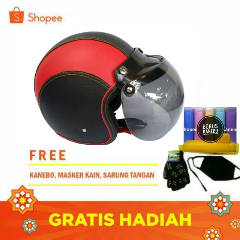 (4 in 1) DIANA HELM BOGO RETRO FULL LEHER (BONUS KANEBO, MASKER KAIN, SARUNG TANGAN)