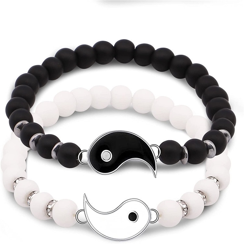 AZ245 [COD]1pcs Gelang Tali Desain Yin Yang Tai Chi Trigram Untuk Pasangan/Manik-Manik Obsidian