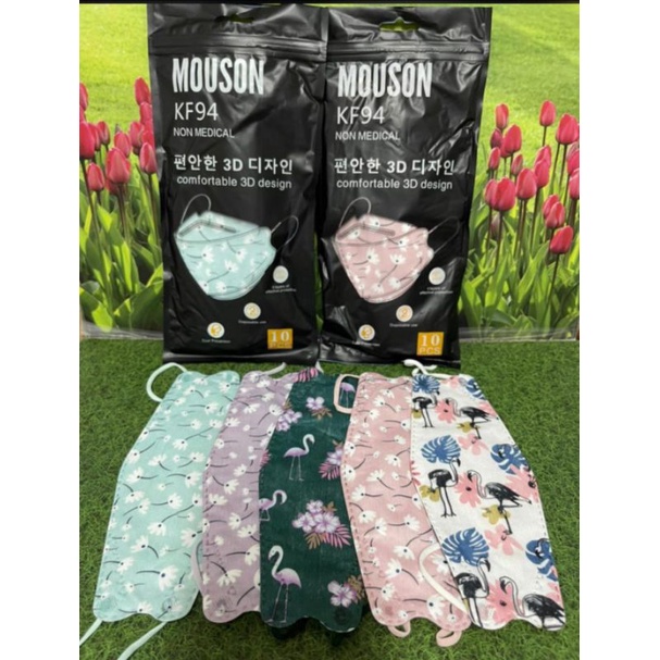 Masker Mouson KF94 motif bunga cewek tali senada