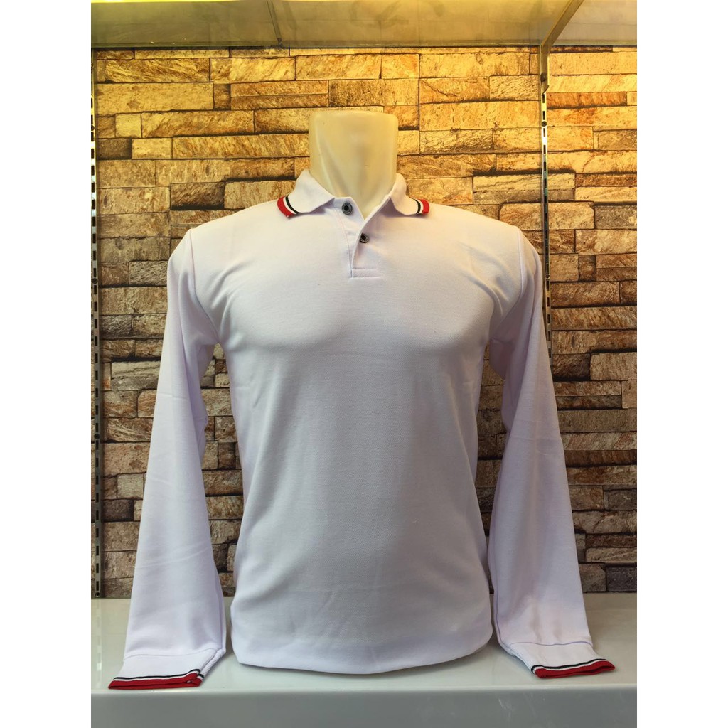 polo panjang list putih/polo panjang/polo polos panjang/kaos kerah panjang/baju panjang