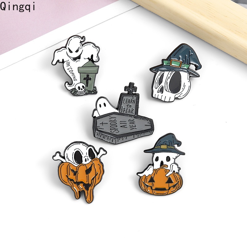 Halloween Enamel Bros Tengkorak Labu Hantu Bros Pin Pakaian Kerah Pin Gotik Lencana Perhiasan Hadiah Untuk Teman