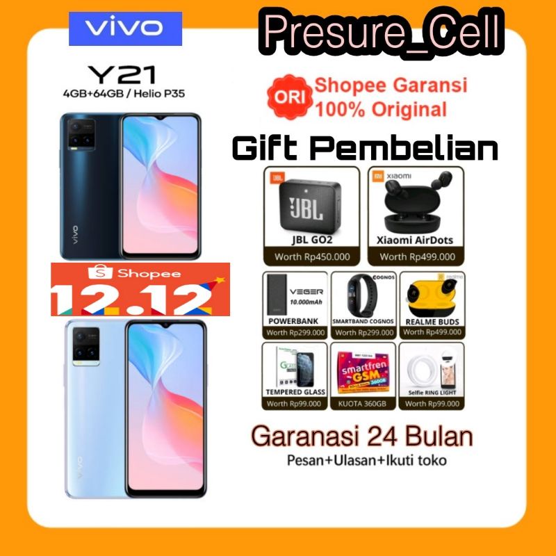 VIVO Y21 RAM 4GB+1GB ROM 64GB - VIVO Y15S RAM 3GB ROM 32GB GARANASI RESMI