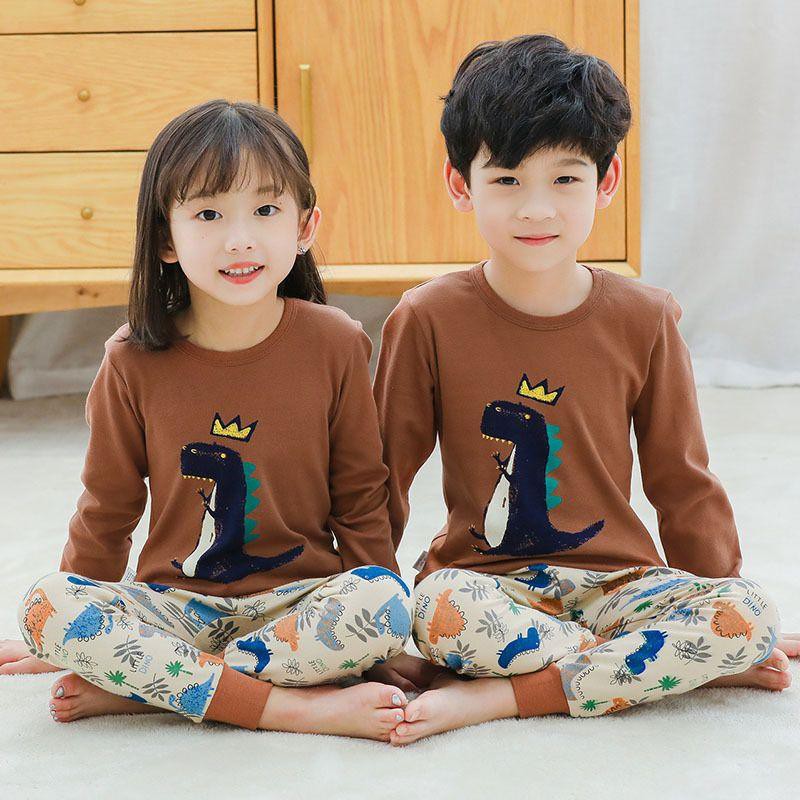 PIYAMA BAJU  TIDUR ANAK  COWOK BROWN LITTLE DINO PYJAMAS 