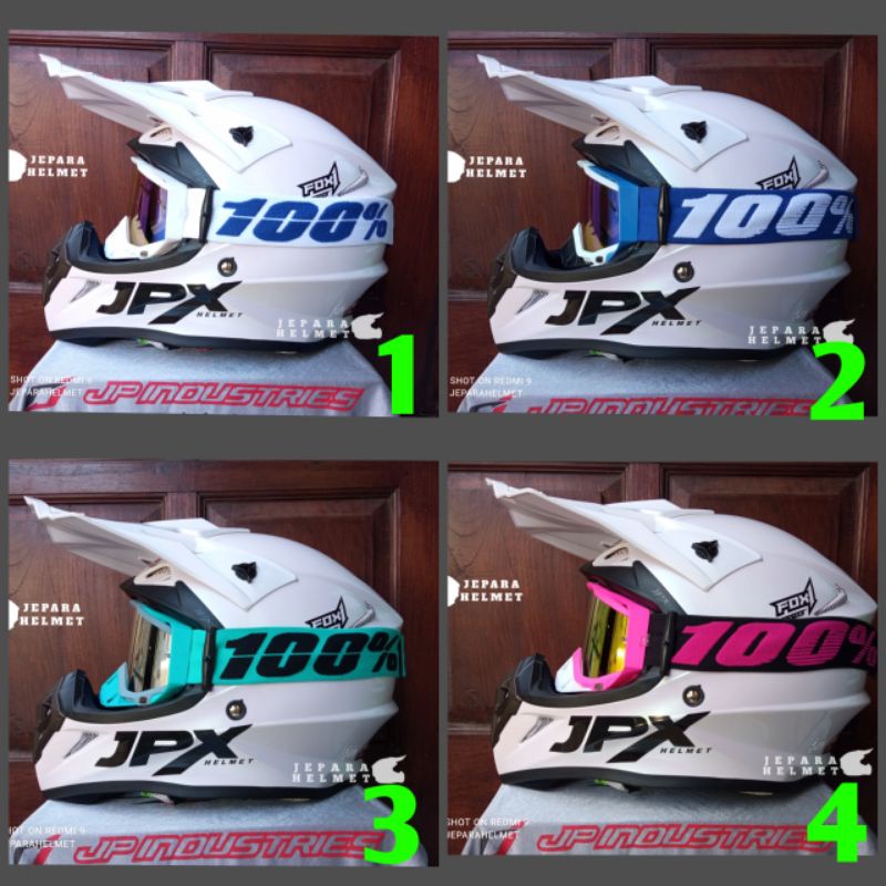 Helm JPX Cross Polos Solid Pearl White Putih Gloss plus Kacamata goggle google 100