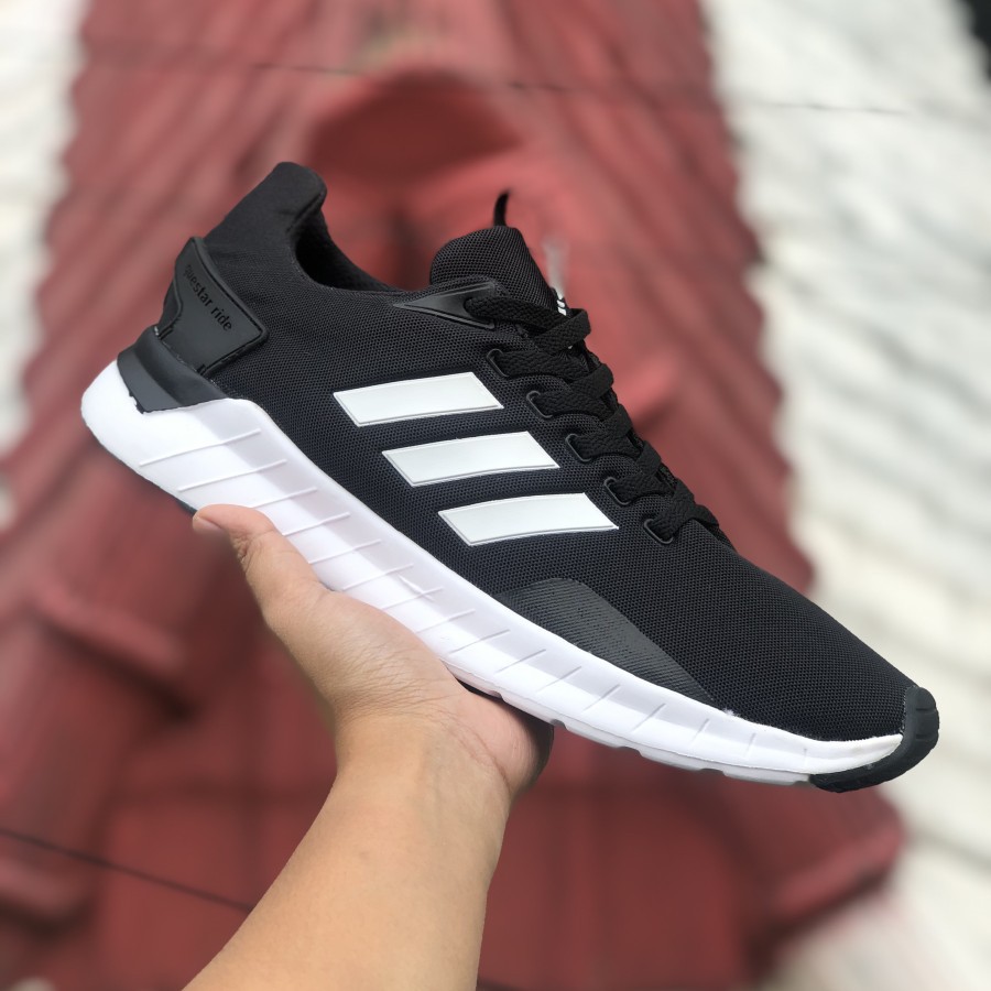 Sepatu Adidas Questar Ride Hitam Black White  Import Vietnam Sneakers Olahraga Sekolah Kuliah Kerja