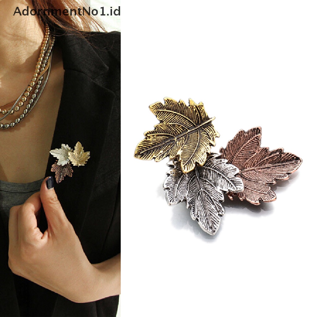 (AdornmentNo1) Bros / Pin Vintage Bentuk Daun Maple Lapis Silver / Gold Untuk Aksesoris Wanita / Pesta / Dansa