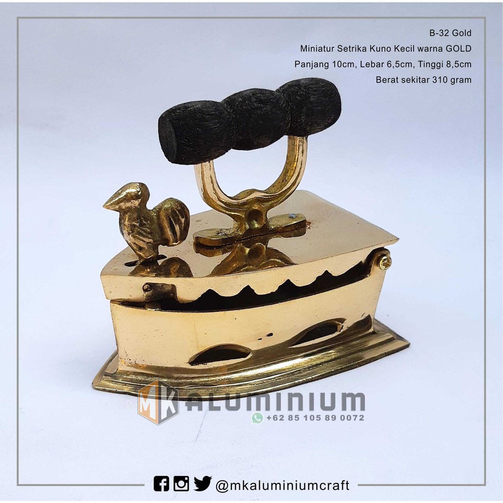 Miniatur Setrika Kuno - Seterika Arang - Setrika Mini Kuningan warna gold
