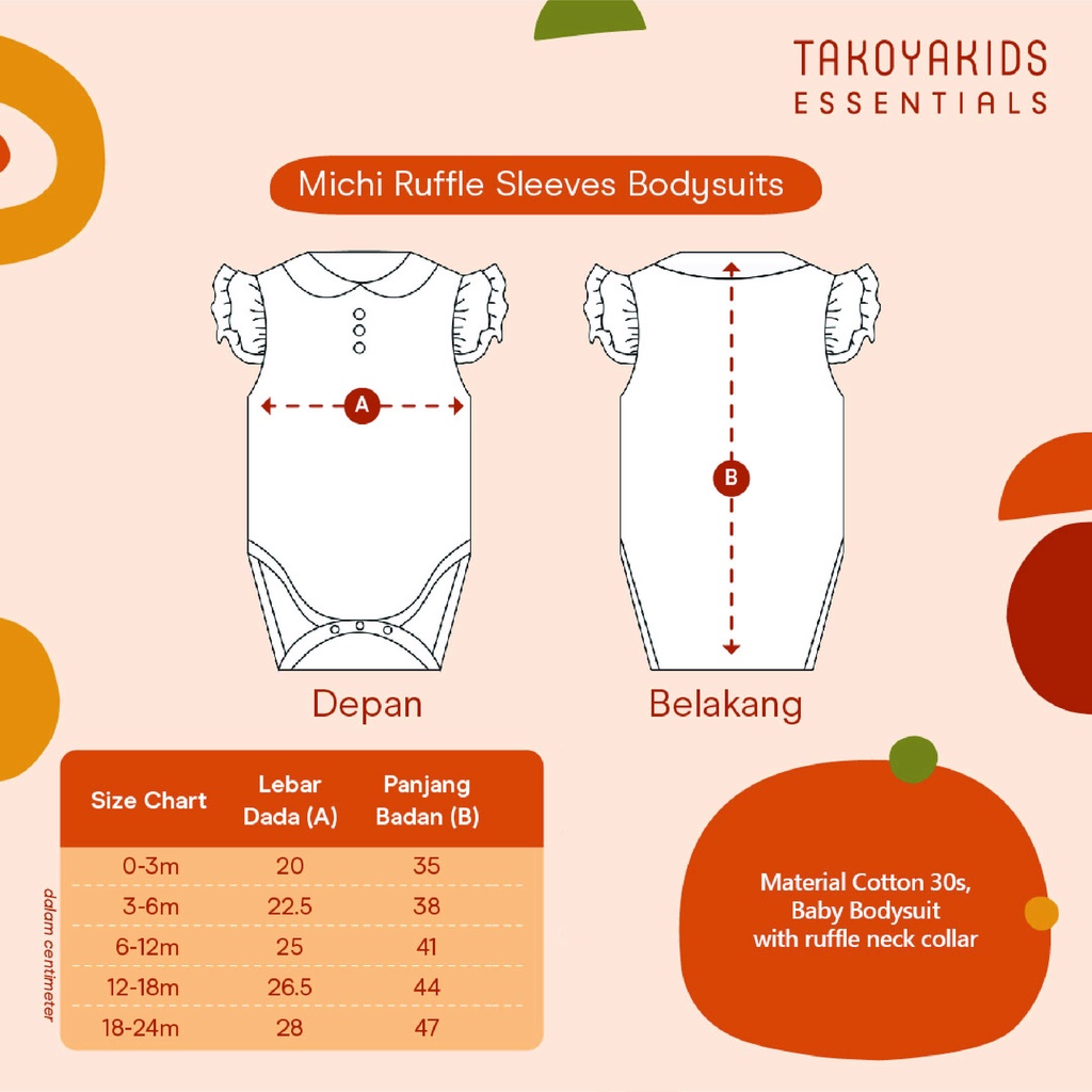 Kottonville - Setelan Baju Anak Bayi Michi Ruffle Sleeves Bodysuits (0-2 yrs) Laki-laki dan Perempuan-3