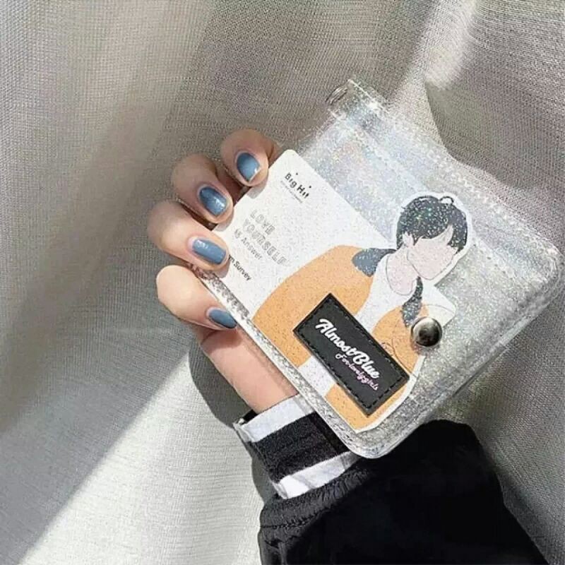 RULLY Dompet Transparan Korea Jepang DompetKartu Lipat Gantung Almost Blue On Twinkle Jelly ini