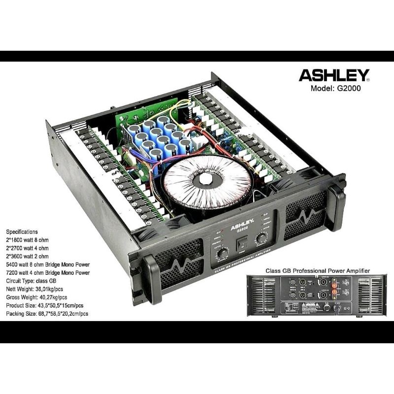 Power Ashley G2000 Class GB Profesional Power Amplifier Ashley Original