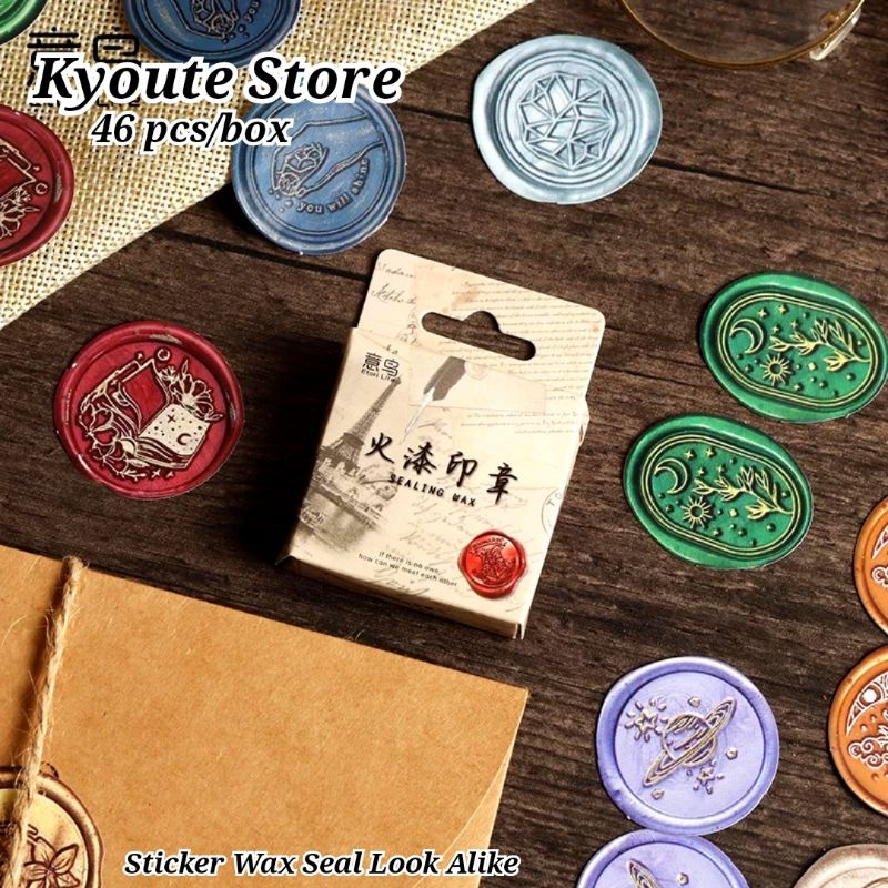 

46 pcs Sticker Vintage Art Stamp Wax Seal Retro Deco Journal Scrapbook Diary Surat Letter