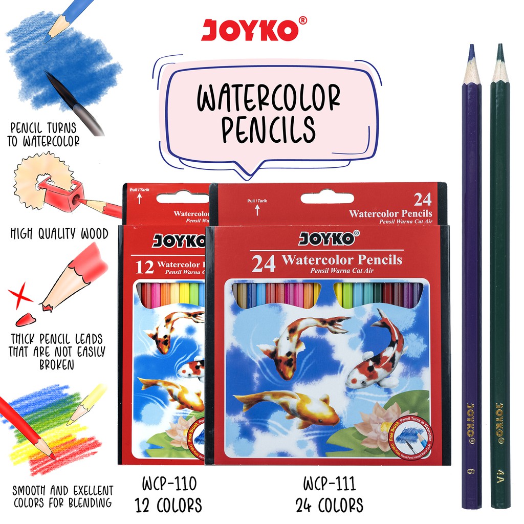 Joyko Pensil Warna Cat Air Watercolor Pencils Hexagonal Grip | Shopee