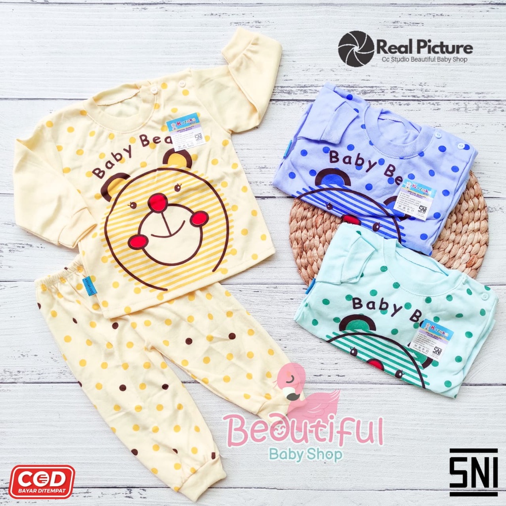 Setelan Baju Bayi Lengan Panjang Celana Panjang SNI 3-12 Bulan Motif Bear / Setelan Piyama Bayi Kazuka / Baju Bayi Panjang / Baju Tidur Bayi / Baby.ou_