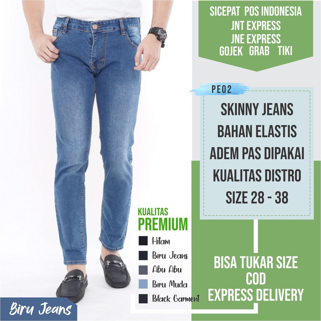 Skinny Slim Fit Biru Jeans Pria  Celana  Panjang  Kaki Lurus 