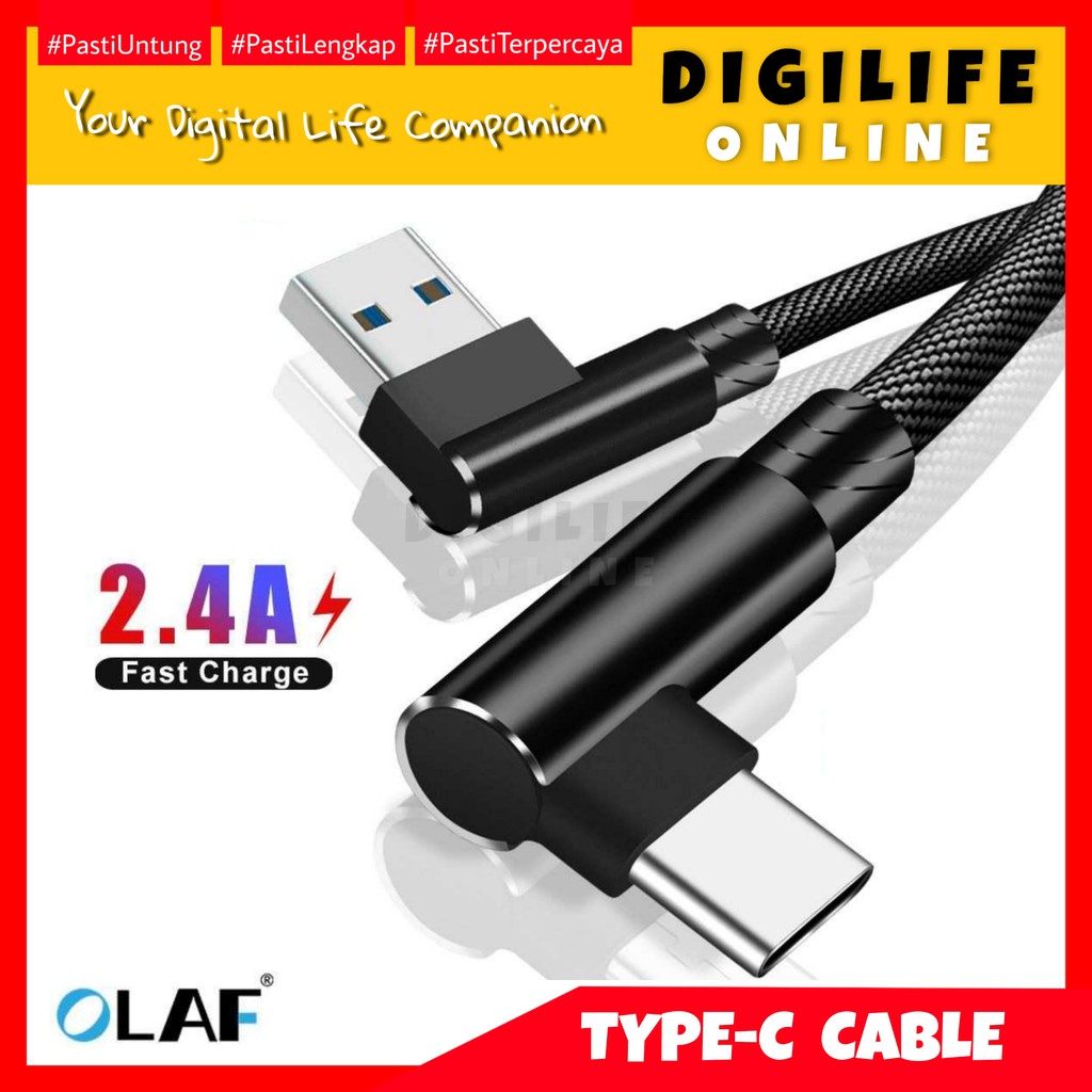 Jual Kabel Charger Usb Type C Olaf L Shape Meter Charging Cable Cas