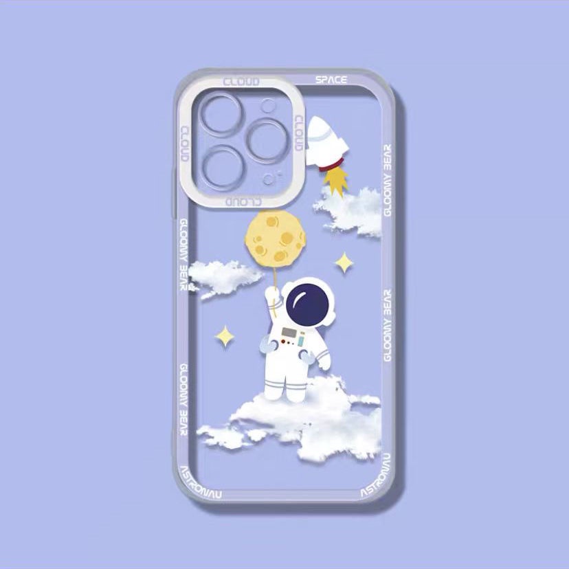 Soft Case Silikon TPU Transparan Motif Astronot Untuk Iphone 12 13 SE 6 6S 7 8 Plus X XS XR 11 Pro Max