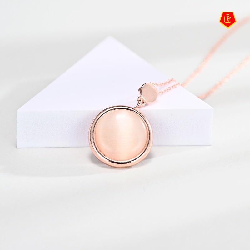 [Ready Stock]New Rose Gold Opal Pendant Exaggerated Pink Crystal Earings Set