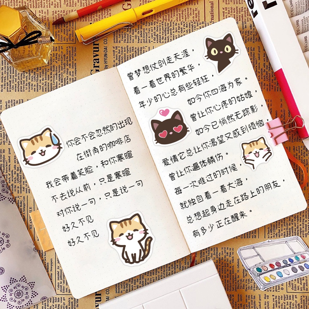 Hitam stiker kucing Ragdoll kartun jurnal bahan lucu Kitty ponsel kasus epoxy tangan Buku stiker Xia