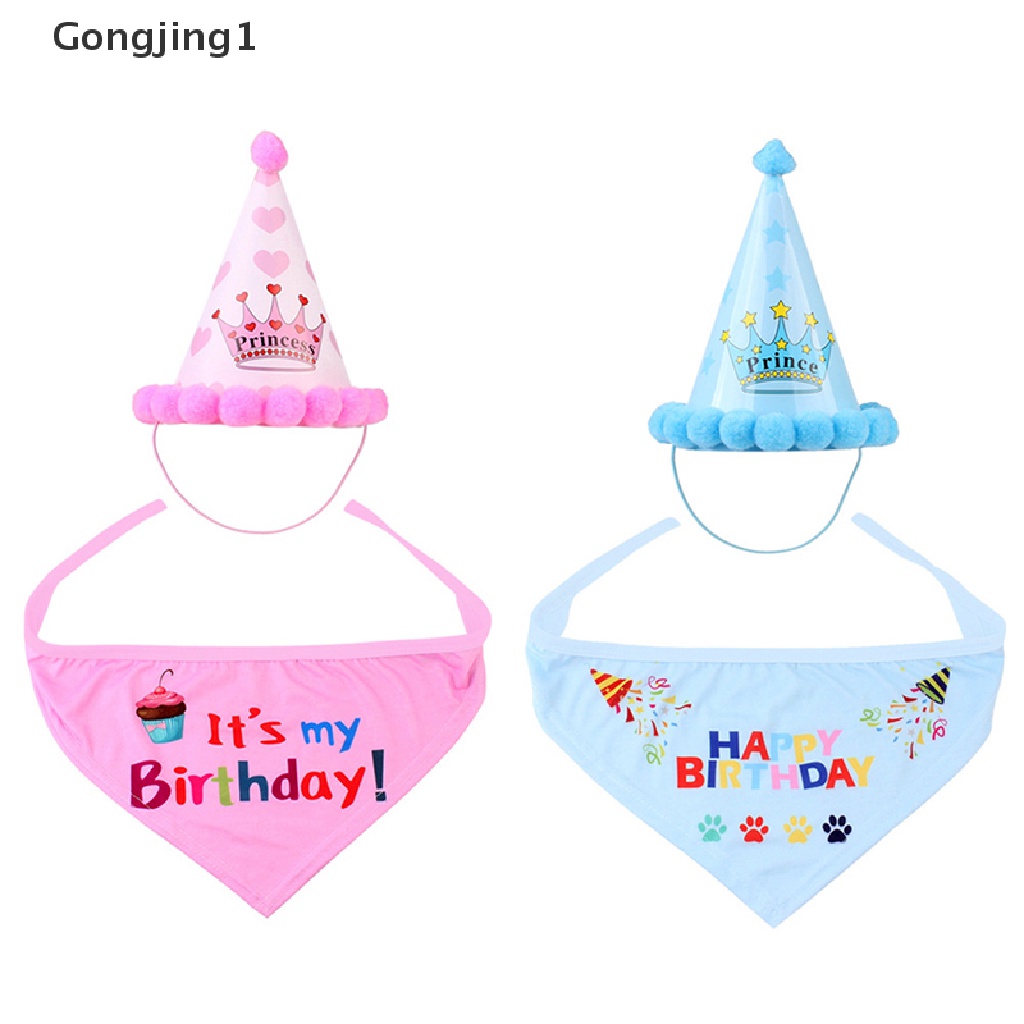 Gongjing1 Topi Kerucut Motif Tulisan Happy Birthday Untuk Kostum Anjingkucing