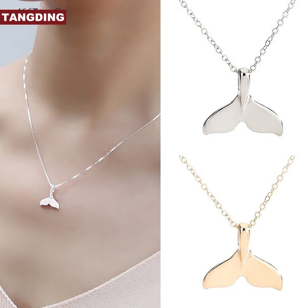 【COD Tangding】Fashion Sweet Glossy Fishtail Necklace Pendant Simple Lovely Mermaid Clavicle Chain