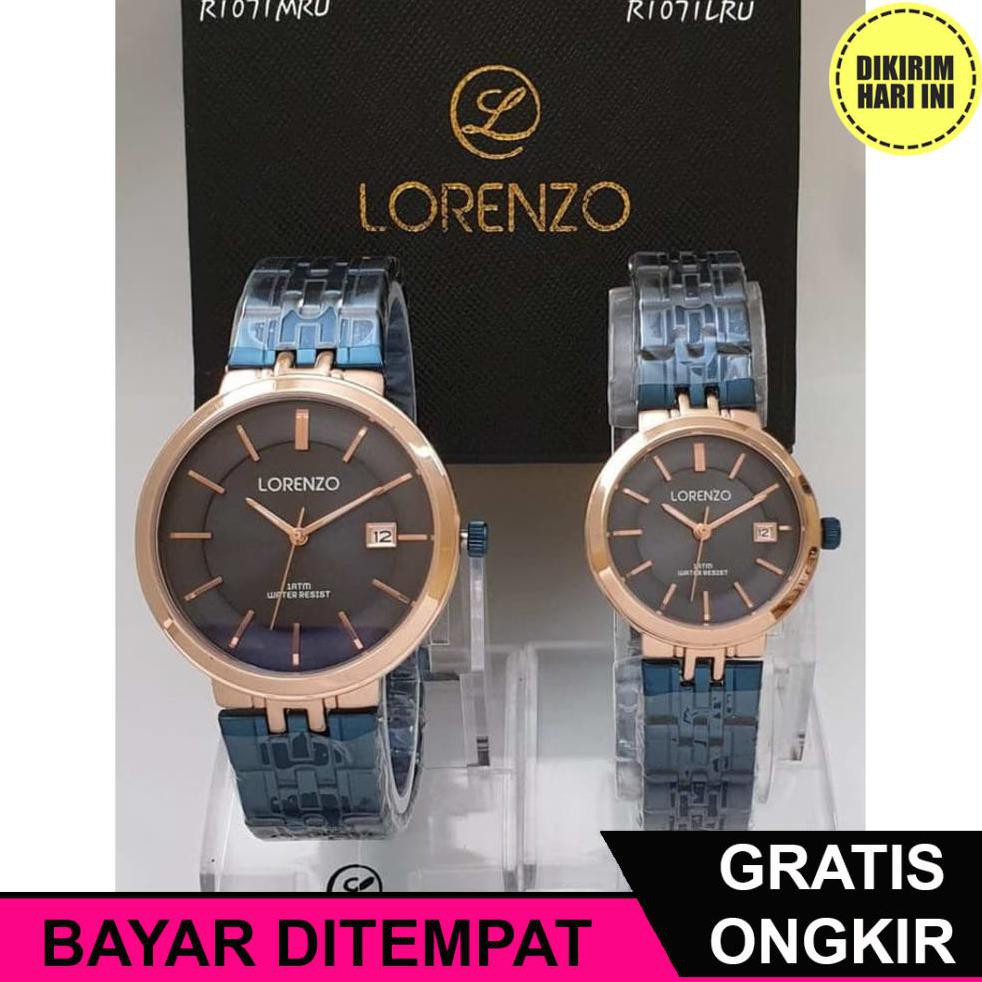 (BAYAR DITEMPAT) OE4516 JAM TANGAN LORENZO 1071 COUPLE ROSEGOLD BLUE ORIGINAL