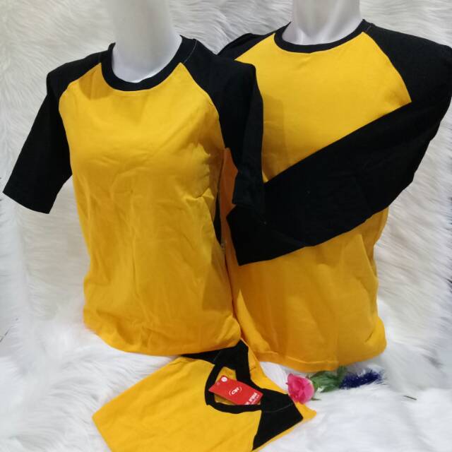 Kaos polos raglan KUNING-HITAM dewasa uk M L XL XXL