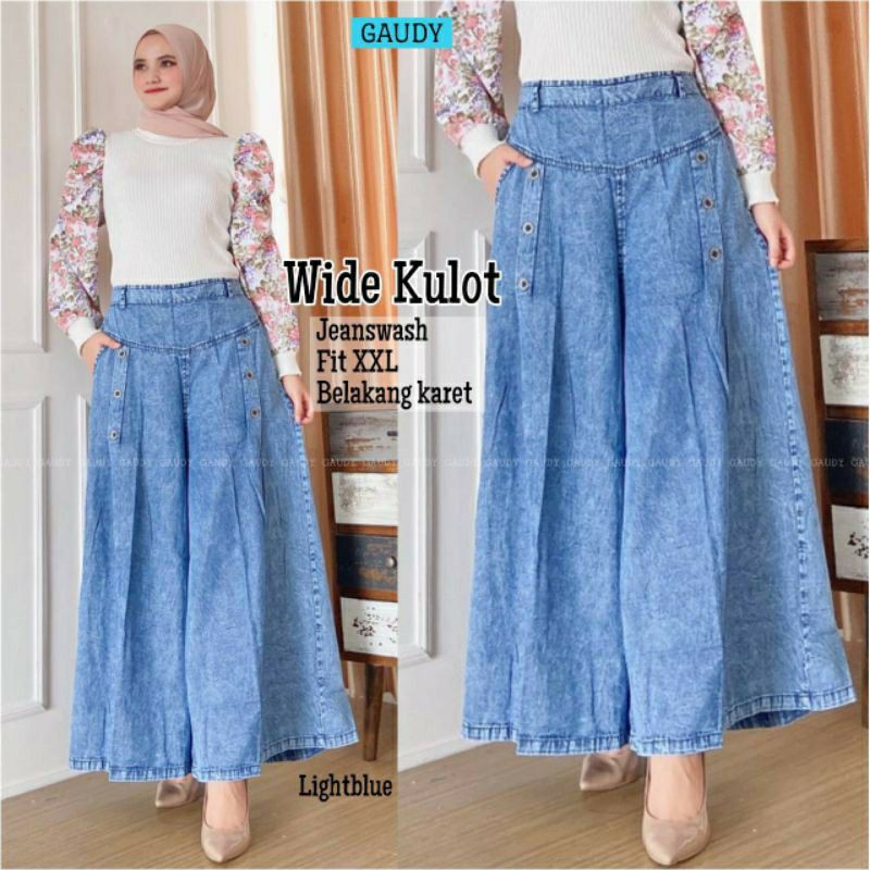 Wide Kulot Jeans Wash Celana Variasi kancing Gaudy