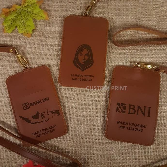 

(((BISA COD))) Name Tag / ID Card Holder kulit Tali Gantungan Custom Nama / logo Peru PROMOKode 2058