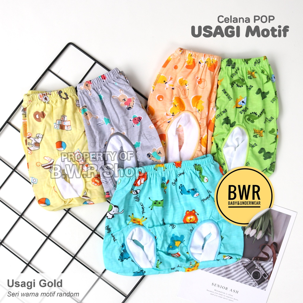 [ 3pc ] Celana POP Usagi Gold WARNA / Celana Kodok Kaki Bulat Bayi Newborn Motif Lucu | Bwr