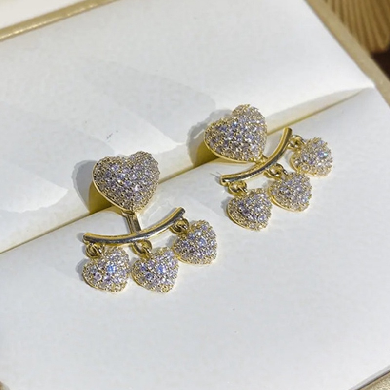 Anting Stud Rumbai Bentuk Hati Aksen Berlian Imitasi