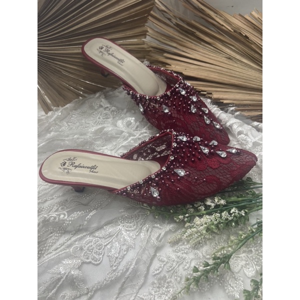 sepatu rafaizoutfit wanita sintya merah marron tinggi 5cm lancip