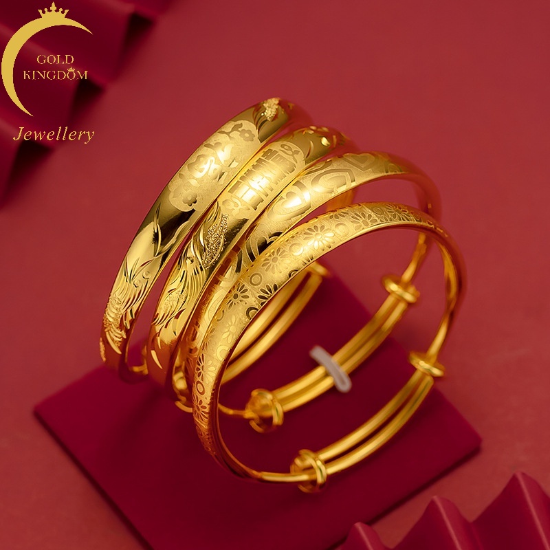 Gelang Tangan Lapis Emas Asli Kadar 375 Motif Print Hati 10mm Untuk Wanita