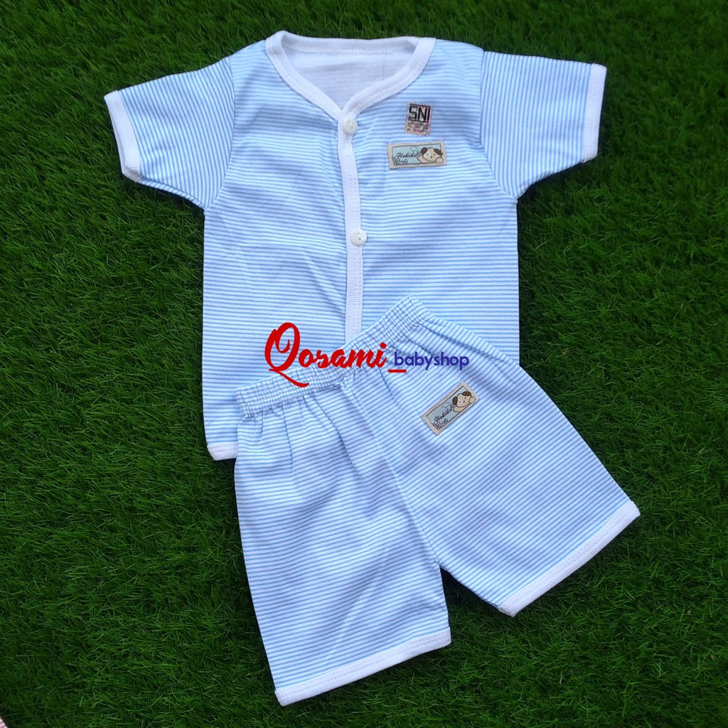 HOKIKU ( 1 Setel ) Setelan Pendek Bayi Newborn Motif Salur SNI