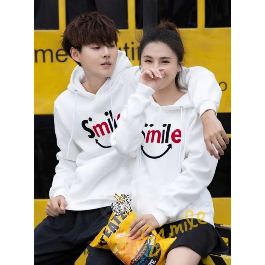 BELLAMY - Baju Couple Cewek Cowok Lengan Panjang Hoodie Motif Smile Bahan Bagus