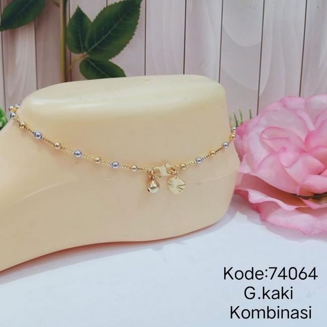G22S .23 Gelang Kaki Titanium Kombinasi Bola Rantai Lapis Emas 24k