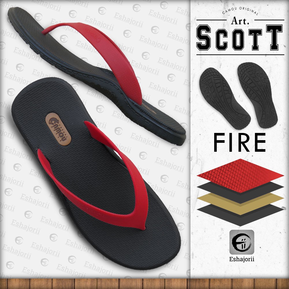 CAMOU - Scott Fire - Sandal Jepit Pria Comfort Casual Hitam Merah Mens Fashion Rubber Sole