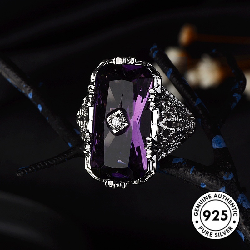 Cincin Silver S925 Bentuk Persegi Panjang Model Hollow