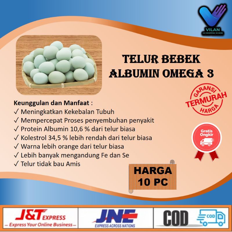 

TELUR BEBEK TIDAK ASIN TAWAR ALBUMIN OMEGA 3 TELOR BEBEK TELUR ORGANIK MENTAH MATANG 10 BUTIR