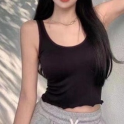 Feminin Bra Sport Yoga Tank Top Atasan Wanita Dengan Tali Trap-HITAM