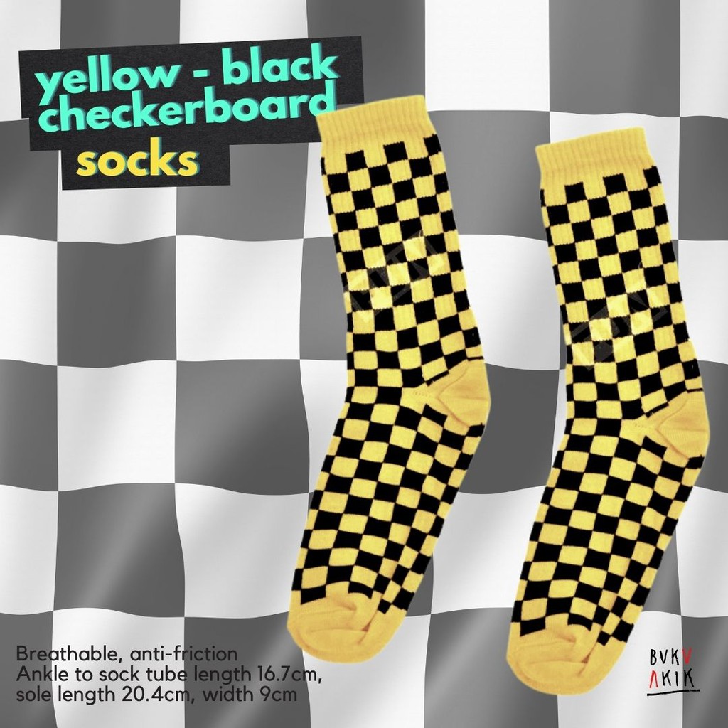 Kaos Kaki Yellow-Black Checkerboard