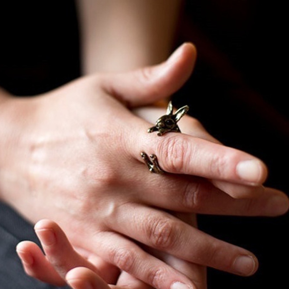 Hu Hu Hu Hu Hu Alat Bantu Pasang Kacamata♡ Cincin Model Terbuka Desain Kelinci Gaya Vintage Untuk Hadiah Ulang Tahun