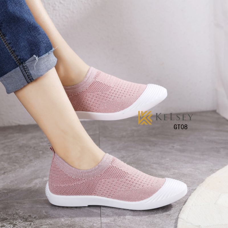 Kelsey Sepatu Slip On Wanita / Sepatu Flyknit Shoes GT08