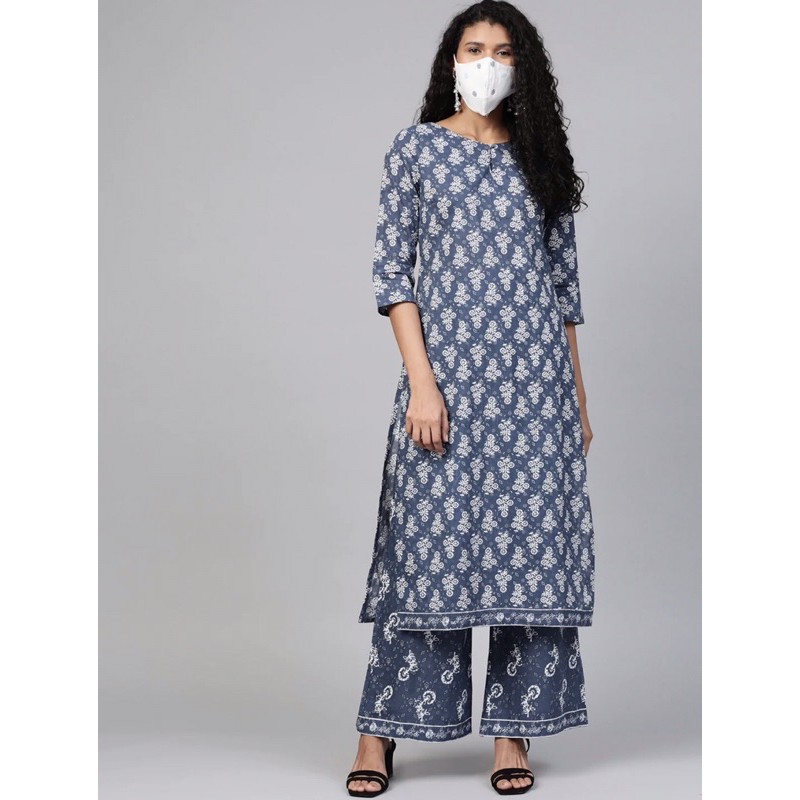 Kurti Here & Now Size M LD 100 CM Warna Navy Blue Dengan Celana Palazzos / Kurti India / Anarkali In