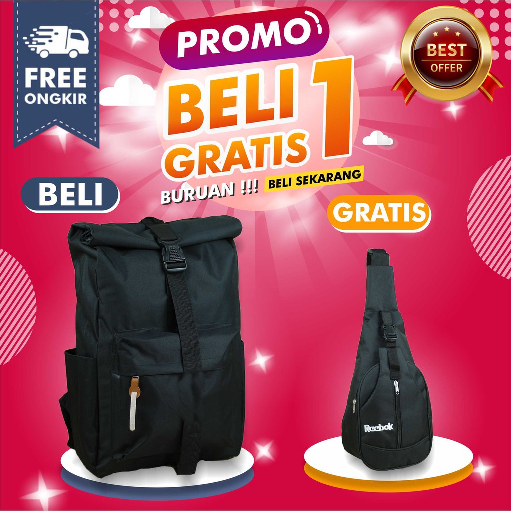 BELI 1 GRATIS 1 Ransel Rolltop Enigma Cowok Backpack Punggung Keren Free Selempang Reebok Awet