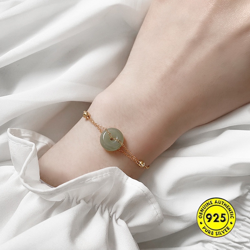 Gelang Giok Hetian Bahan S925 Silver Untuk Wanita